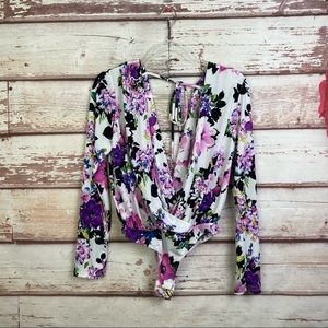 BCBGeneration Womens Purple Surplice Faux-Wrap Bodysuit Blouse NWT